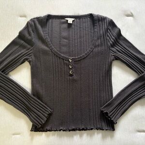 AERO Charcoal Ribbed Long Sleeve Crop Top